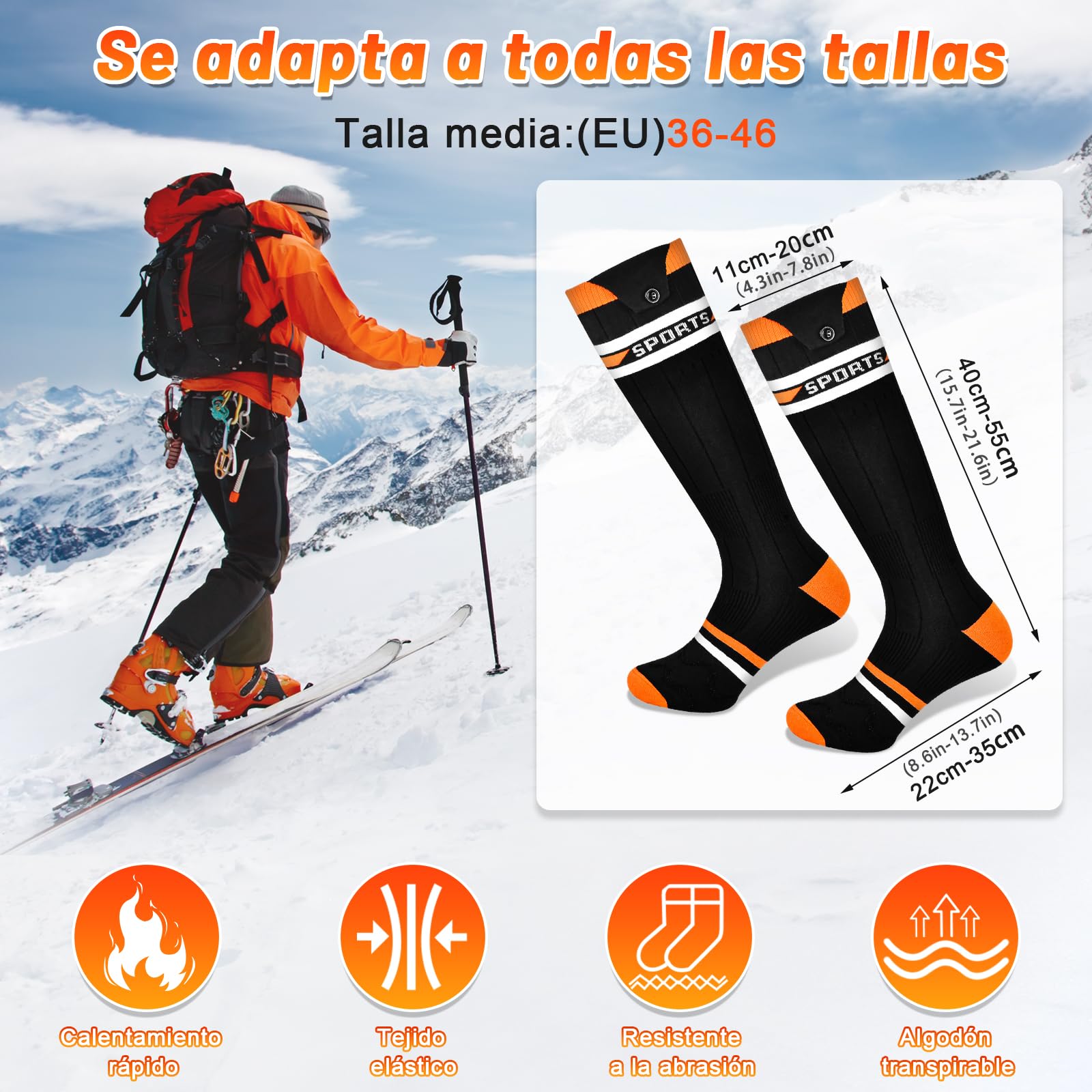 Aragallant Calcetines Calefactables Mujer Hombre, 5V/5000mAh Calcetines Térmicos Eléctricos Recargables con 4 Temperaturas, Calentadores de Pies Calcetines para Invierno Esquí Caza