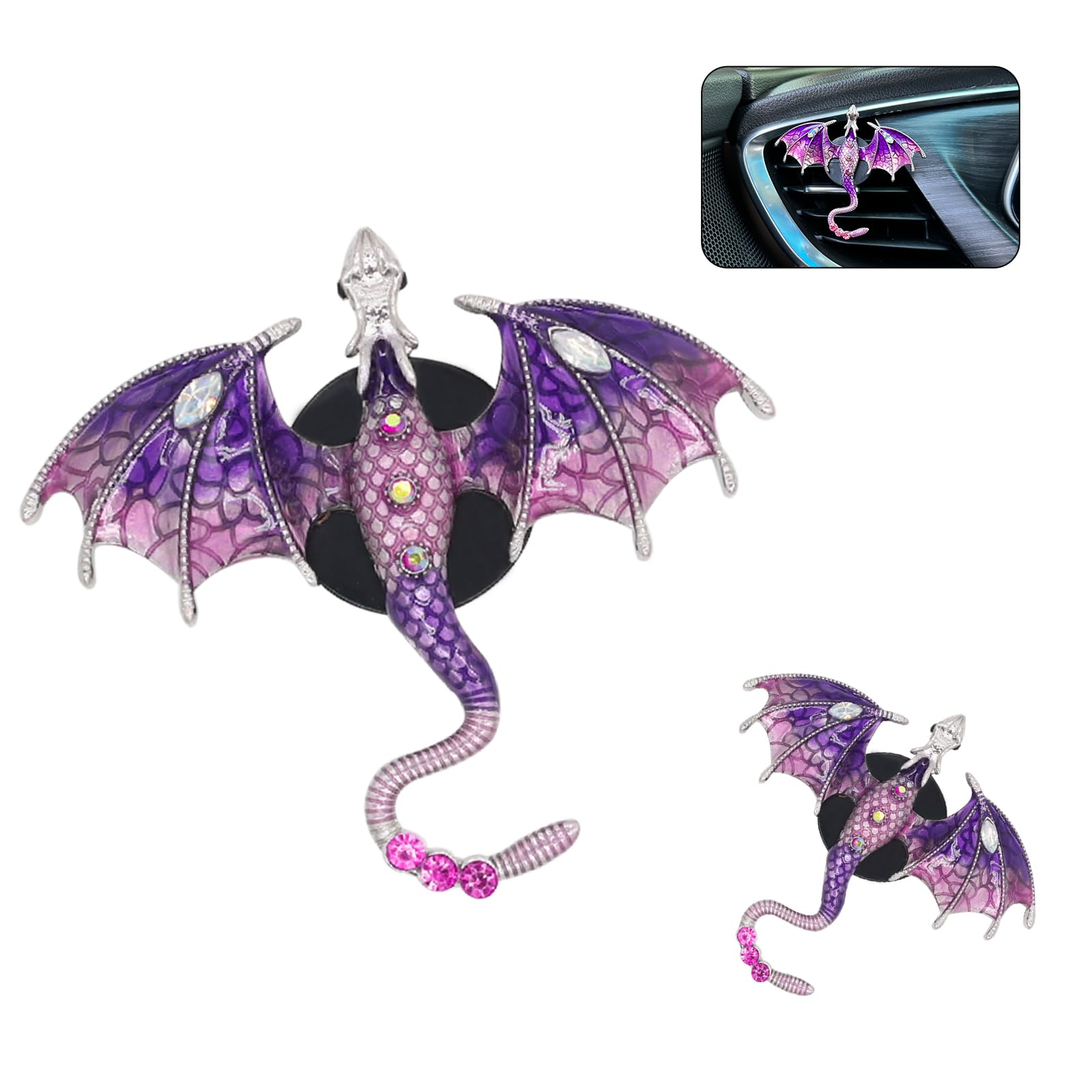 Bling Wyvern Car Air Freshener Vent Clips 2pcs Alloy Purple Enamel Dragon Vent Clips Car Accessories Refillable Car