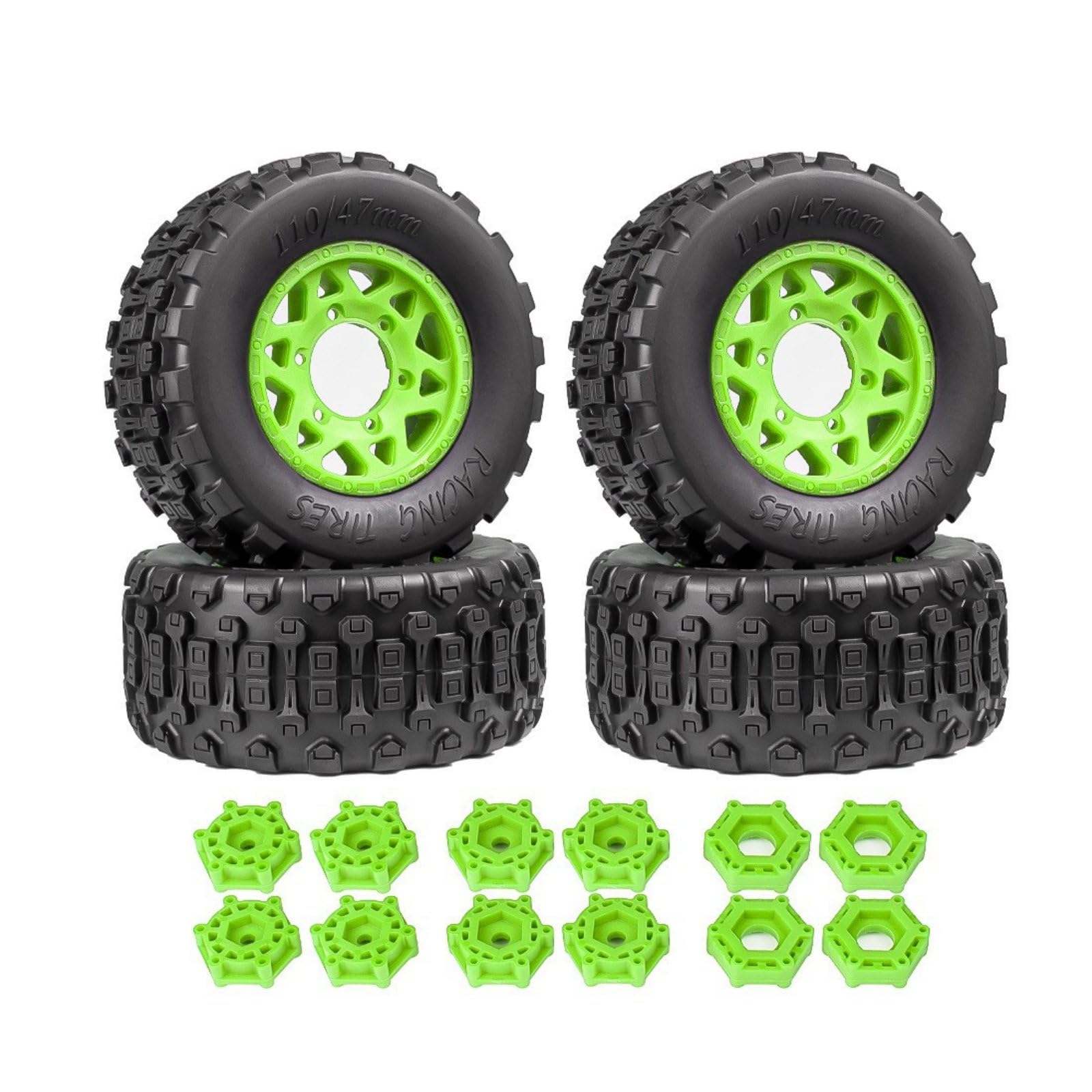 2 Pezzi Pneumatico RC Battistrada Tipo Cioccolato Uso Fuoristrada Anelli Gomma Ruota RC Disegno Tassellato Profondo Ricambio Auto Telecomandata, Green