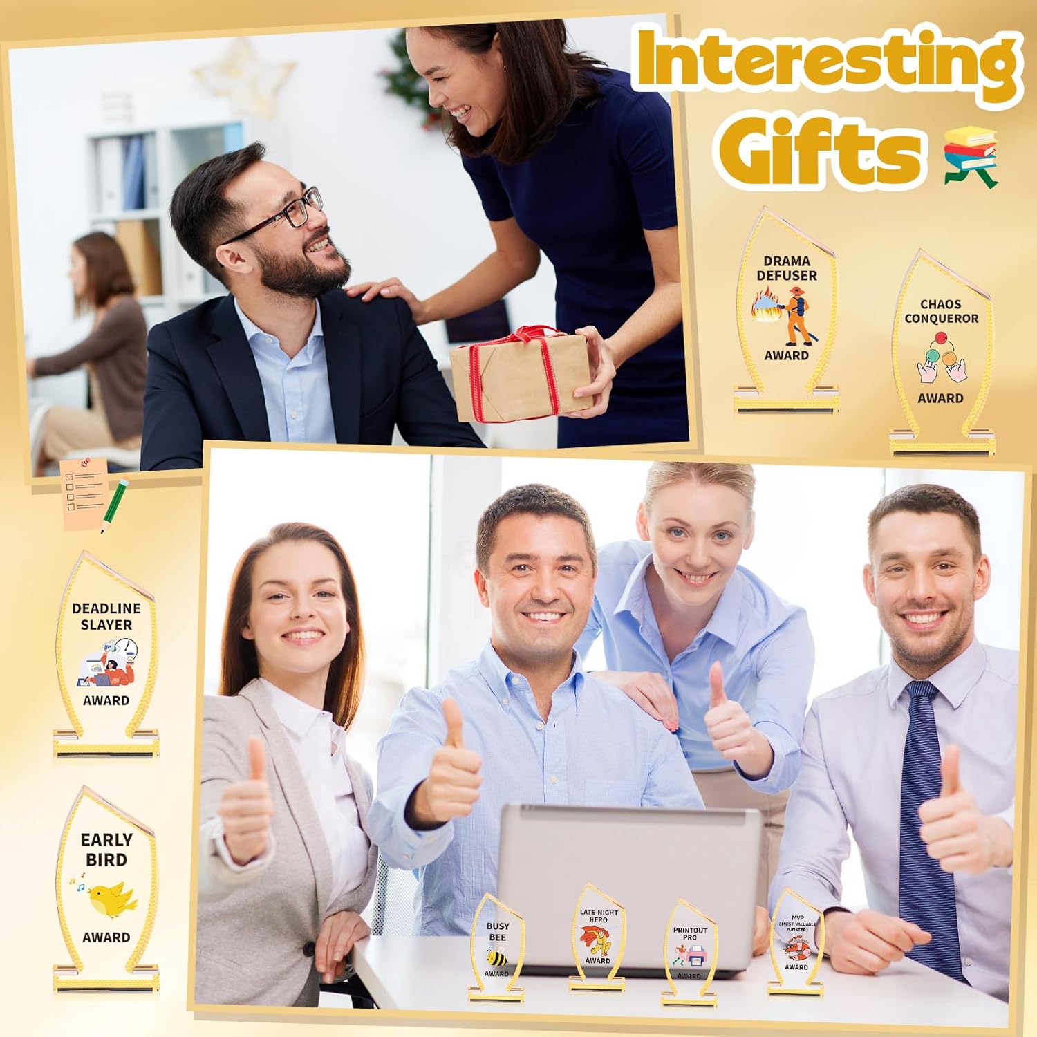 Cinnvoice 25 Pcs Funny Employee Appreciation Awards Gifts Bulk Clear Acrylic Thank You Trophies Reward Motivational Small Team Gifts for Office Coworker Staff Recognition