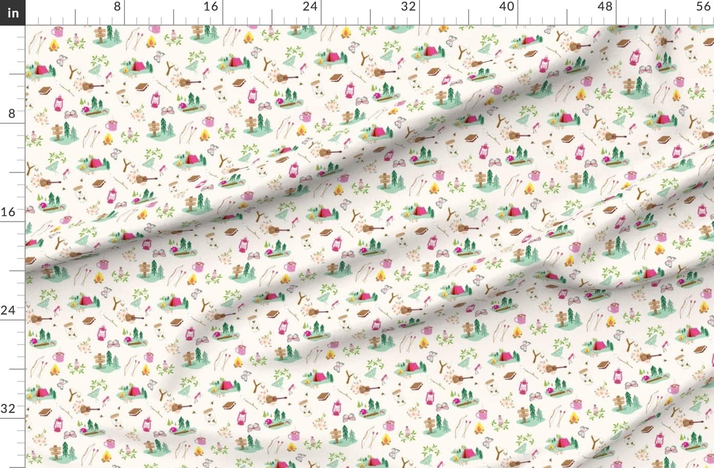 Spoonflower Fabric - Camp Summer Outdoor Adventure Butterflies Forest Camping Printed on Organic Cotton Sateen Fabric by The Yard - Sewing Quilting Apparel Home Decor