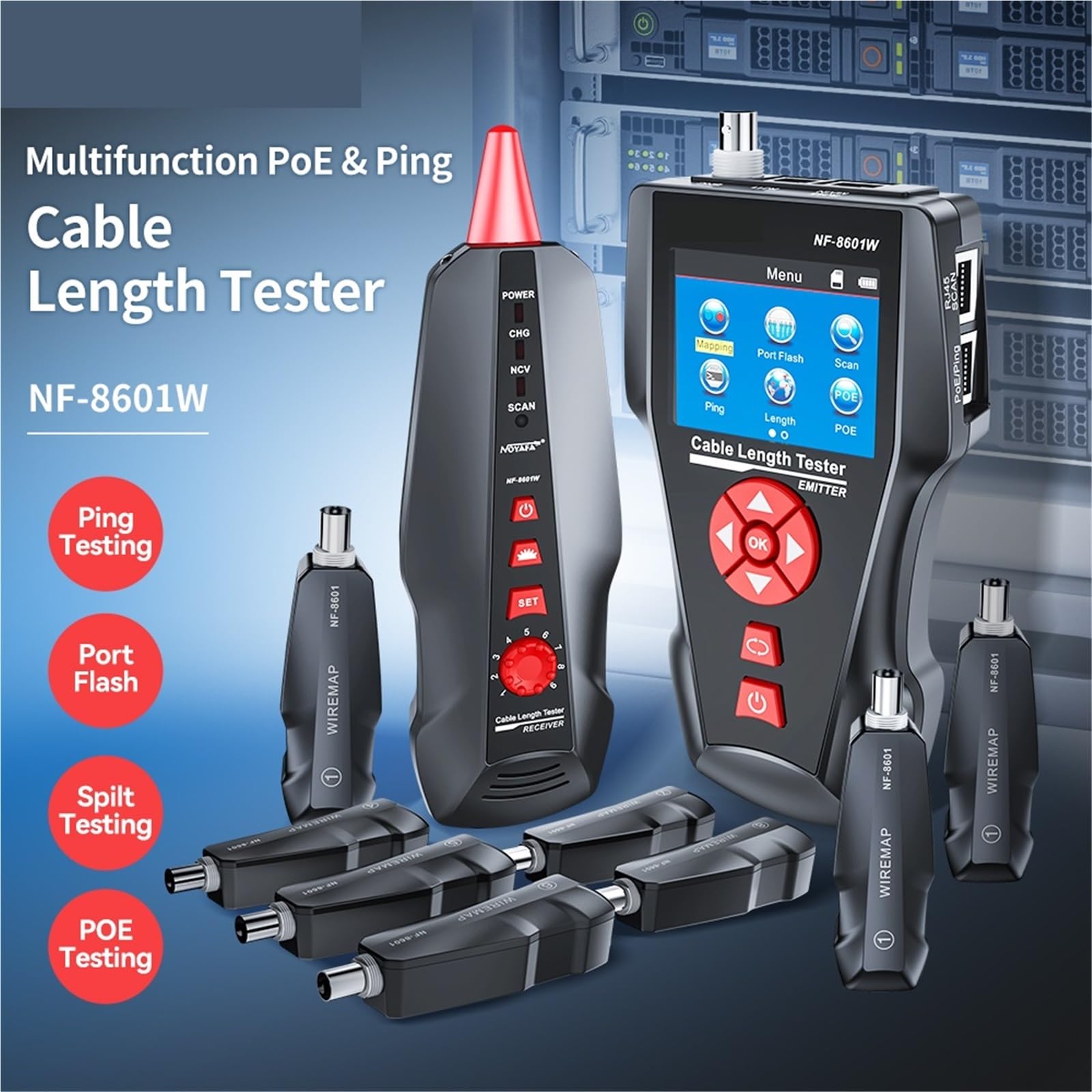 Probador de cables de red, Probador De Cable Red, Multifunción RJ45 RJ11 BNC POE PING Crosstalk Lan Test 8pcs Remote Tracker