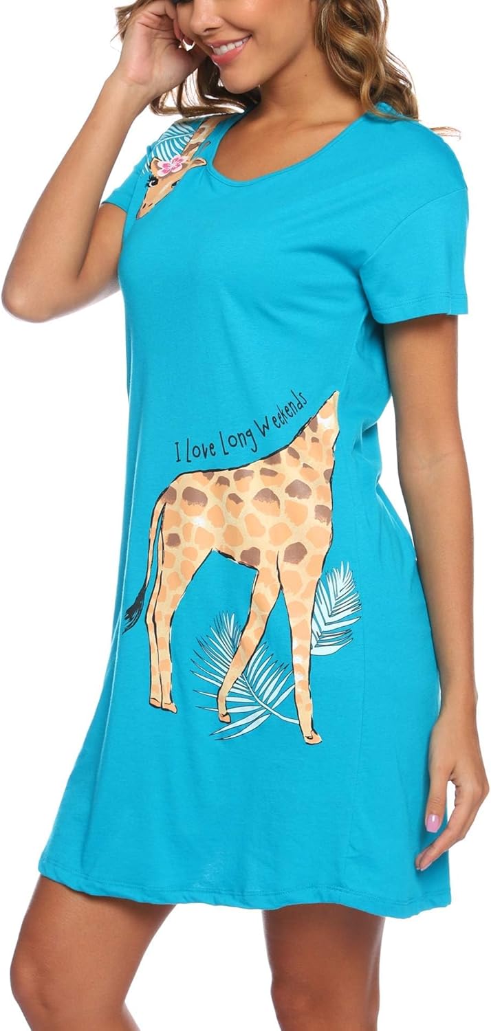 ENJOYNIGHT Womens Cotton Nightgown Short Sleeves Sleepshirt Print Nightshirt - Image 4