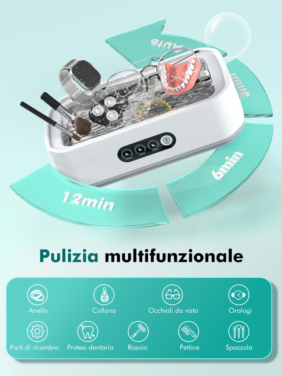 Singhere Pulitore Ultrasuoni, 48 kHz, 650 ml di Capacità per una Pulizia Profonda a 360 gradi, Funzionamento one-Touch, Adatto per la Pulizia di Occhiali, Gioielli, Dentiere