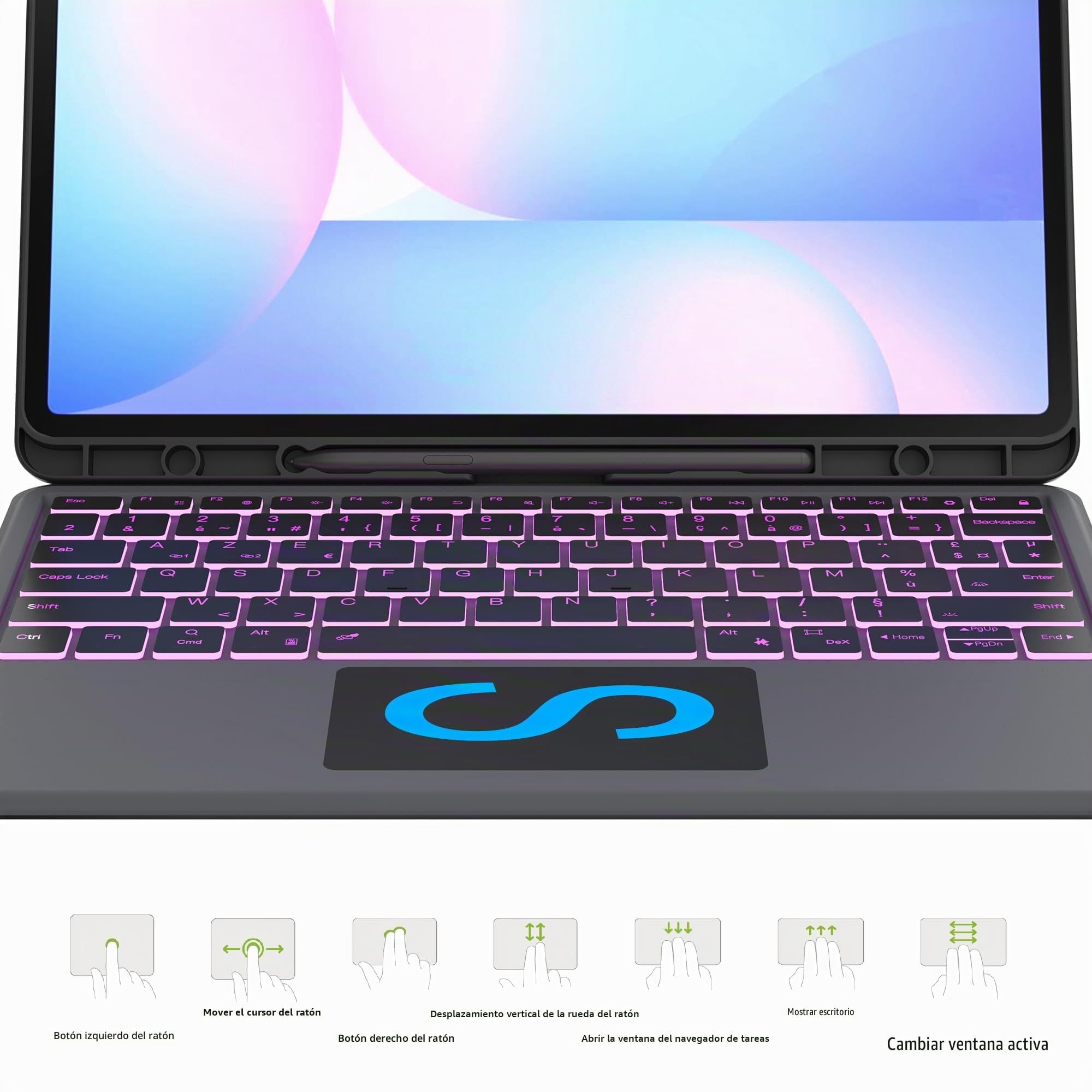 Carcasa de teclado para Samsung Galaxy Tab S10 FE+ Plus de 13,1 pulgadas: 7 colores retroiluminados magnéticos con teclado extraíble con Trackpad | Teclados Azerty francés inalámbricos para Galaxy