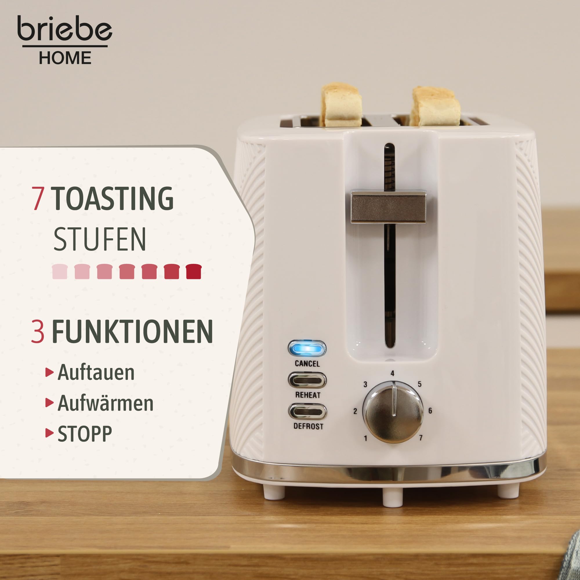 briebe Elegance Toaster Set Breiter Schlitz 2 Scheiben 7 Bräunungsstufen Wasserkocher 1,7L Kabellos 2200W BPA Frei Weiß