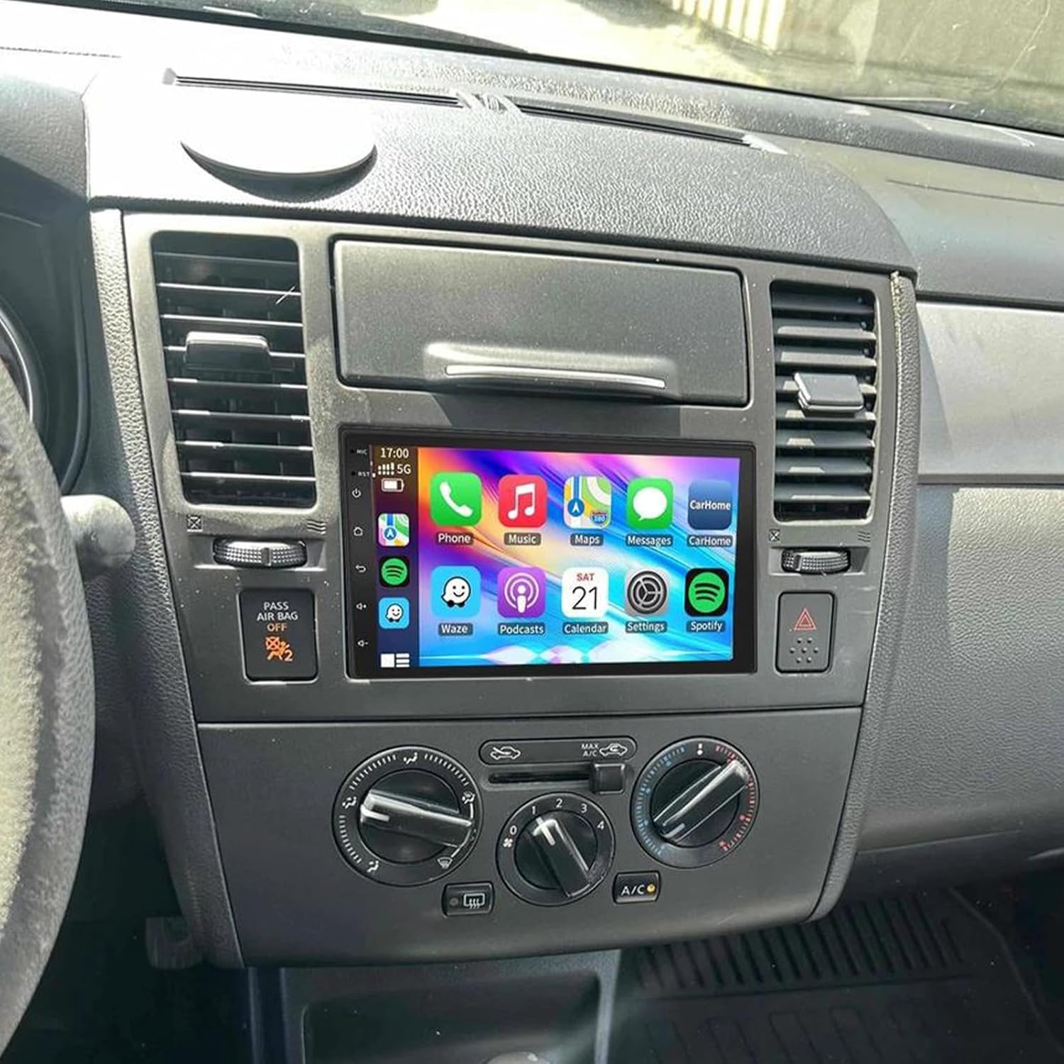 PHEZEN 7 inch Touchscreen Car Stereo for 2007-2011 Nissan Versa, Android 15 Car Radio with Carplay & Android Auto GPS Navigation BT Mirror Link WiFi Backup Camera 2+64G