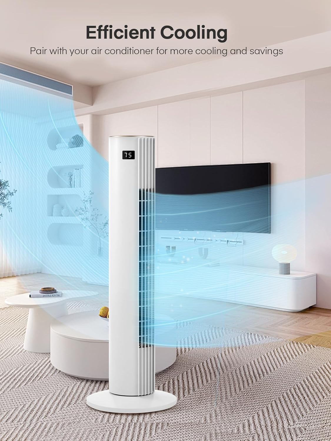 Tower Fan for Bedroom, Quiet Oscillating Floor Fans with 70°, Remote Control, 3 Modes, 3 Speeds, 12H Timer, 30" Bladeless Standing Fan for Home, Office, Living Room, White