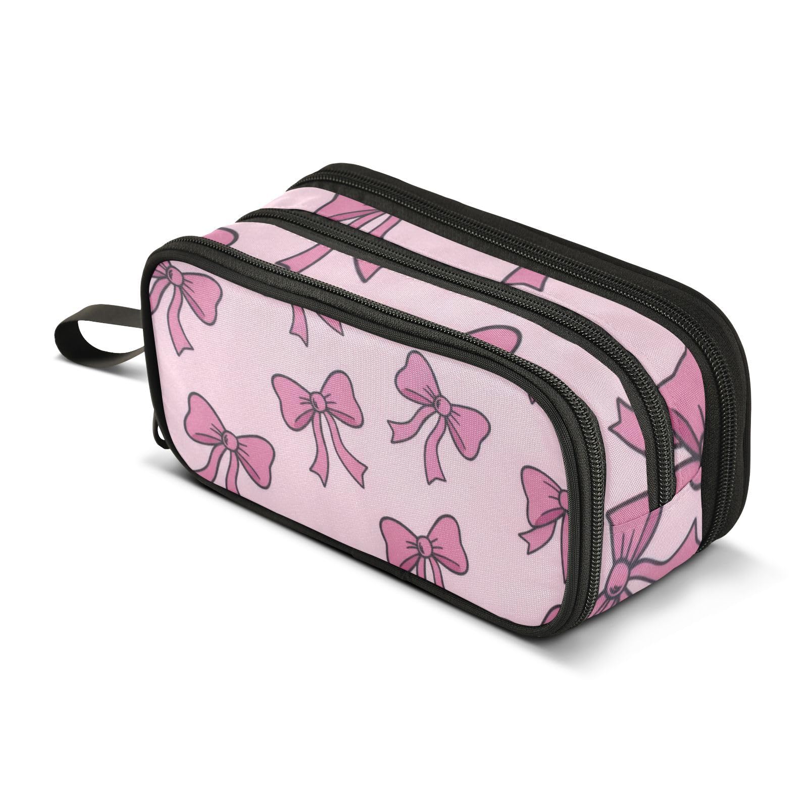 ISAOA Big Capacity Pencil Cases Hand Bows Pink Pouch Bag Large Pen Bag Stationery Bag for Girls Boys Student Adults Zipper Pencil Pouch