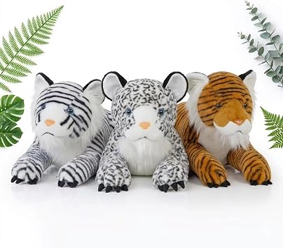 MaoGoLan 47Inch Big Cat Stuffed Animal White Tiger Snow Leopard Plush Toy 3in1 Pack