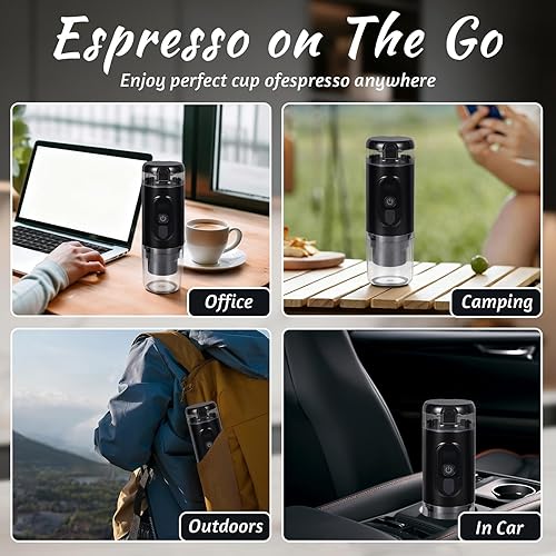 Miniatura 7 de Máquina de café portátil con pantalla inteligente, 20 bar, autocalentable, USB-C, para automóvil, campamento y viajes, compatible 2 en 1 con
