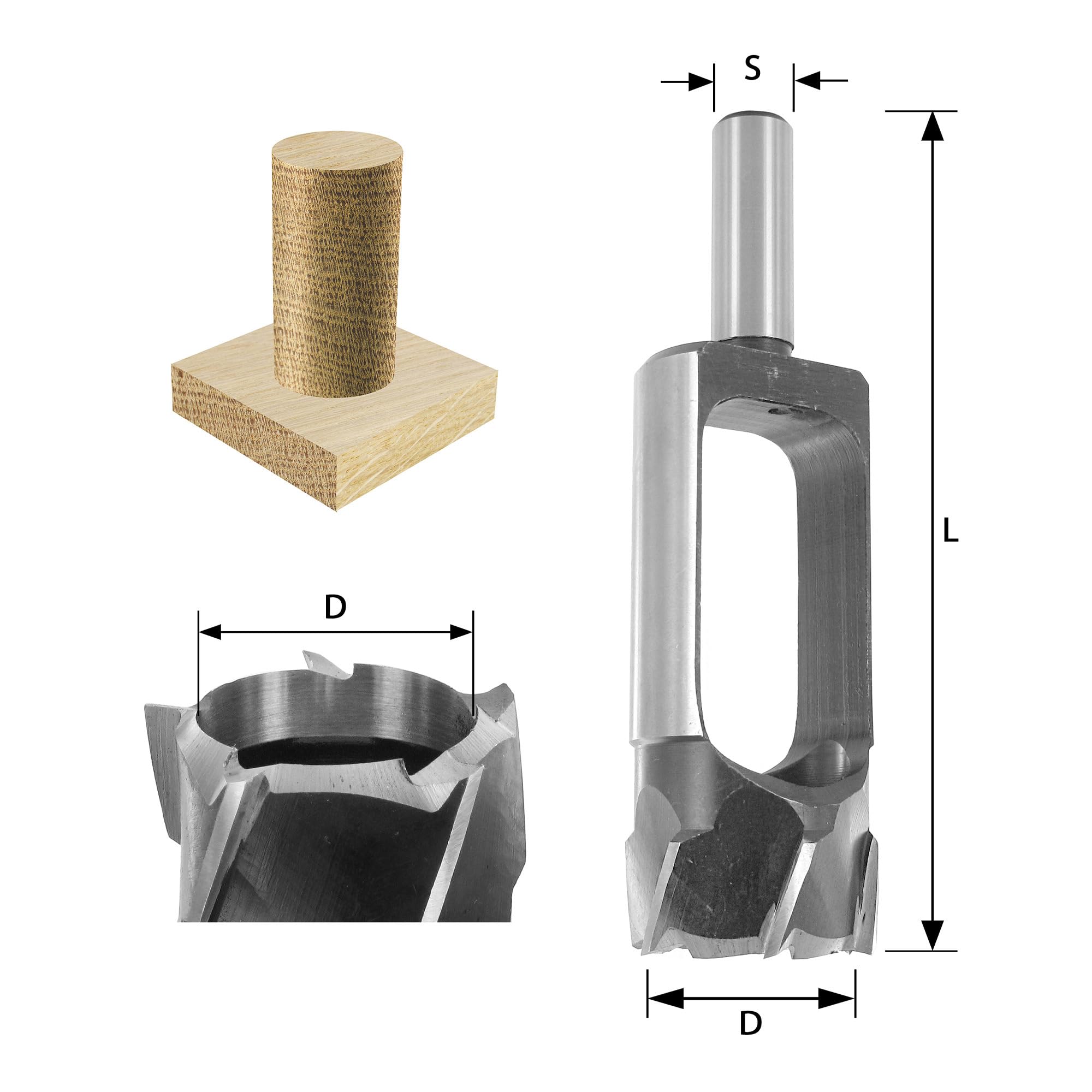 ENT 25320 Mèches à bouchons, acier à outils, Queue (S) 16 mm, Diamètre (D) 50 mm, Z6, L 160 mm
