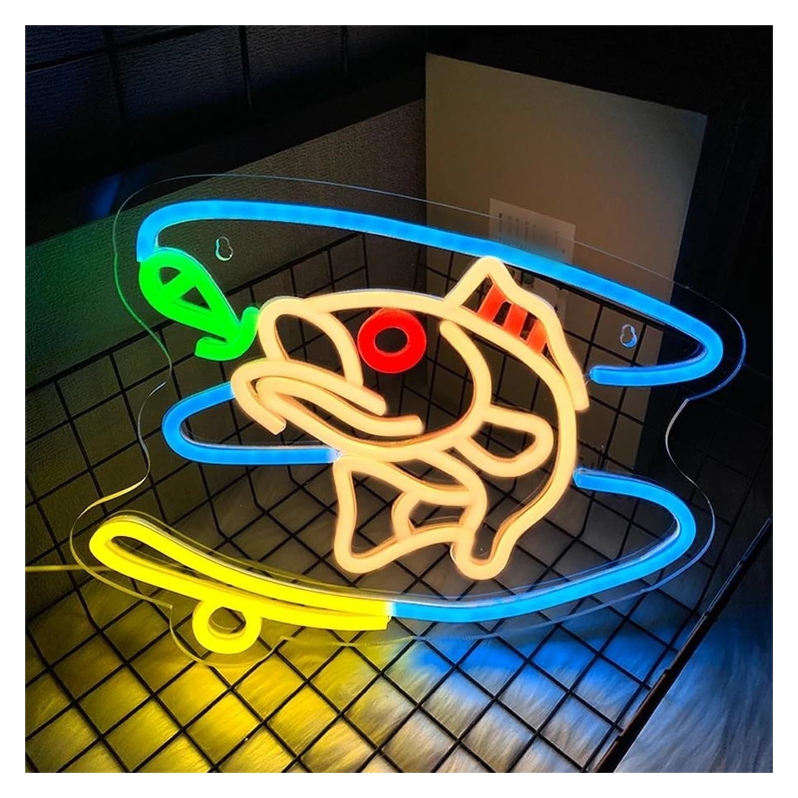 LEMST Sign Lamp Fishing Wave Neon Sign for Decor Fishing Equipment Stores Man Caves Fishing Places Fish Gear Store Dimmable USB Light 35cmx26.5cm