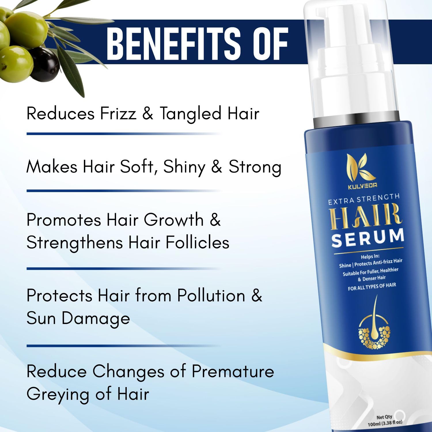 Kulveda extra power hair serum soft, shiny and frizz-fie | Anti-Thining and Anti-Dandruff Serum | Paraben and mineral oil free for all types - 100 ml Kulveda extra power hair serum soft, shiny and frizz-fie | Anti-Thining and Anti-Dandruff Serum | Paraben and mineral oil free for all types - 100 ml