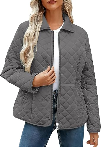 SMIDOW WomenS Winter Quilted Jackets - Lightweight Zip Up Puffer Jacket Oversized Warm Coat Cozy Fall Fashion Outerwear