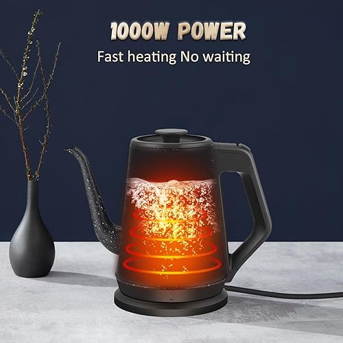Miniatura 4 de Hervidor eléctrico de cuello de cisne de 1.0 L, 1000 W de calentamiento rápido en 3 minutos, tetera de acero inoxidable 100%, teteras de café para