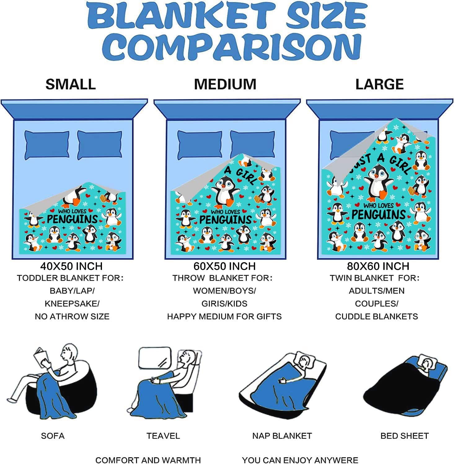 Penguin Blanket Gifts for Women Girls Stuff Penguins Blanket Throw Plush Cozy Bedding Cute Penguins Gifts for Girls Women Kids Adults Penguin Lovers Birthday Party Decorations Room Decor 50"X40"