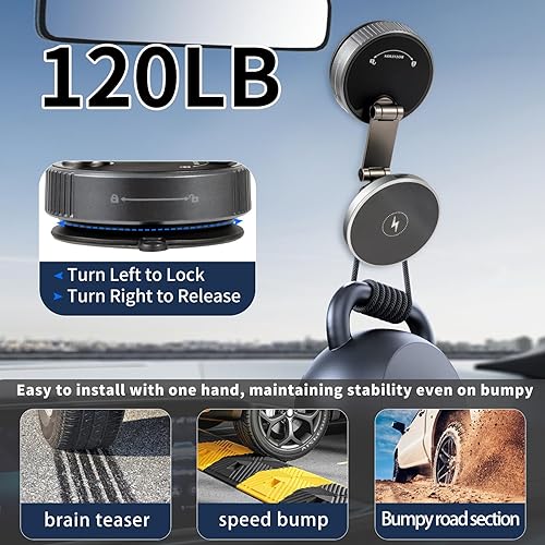 Miniatura 5 de Cargador MagSafe de montaje para automóvil para iPhone carga inalámbrica rápida de 15 W Succión fuerte de 120 libras, doble capa de 2800 gf fuerte