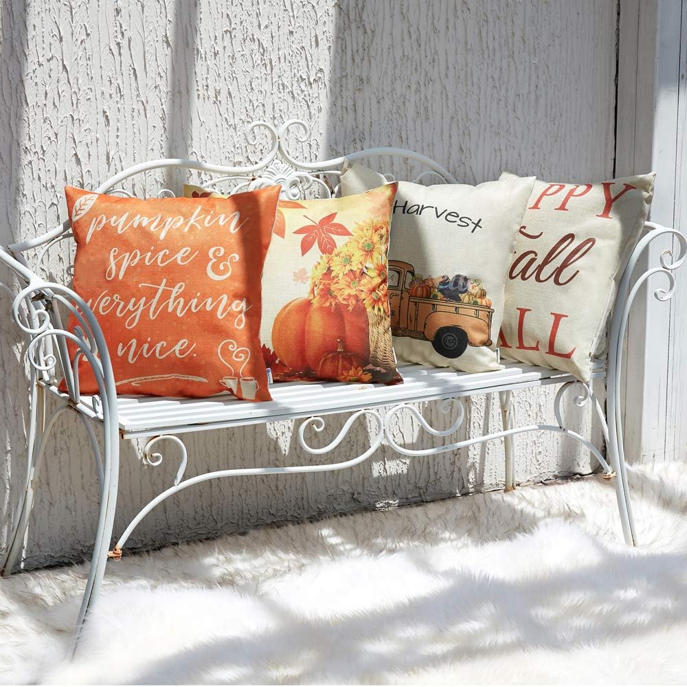 Anickal Fall Pillow Covers 18x18 Inch for Fall Decor Set of 4 Autumn Harvest Pumpkin Theme Farmhouse Decorative Throw Pillow Covers for Sofa Couch Home Decoration