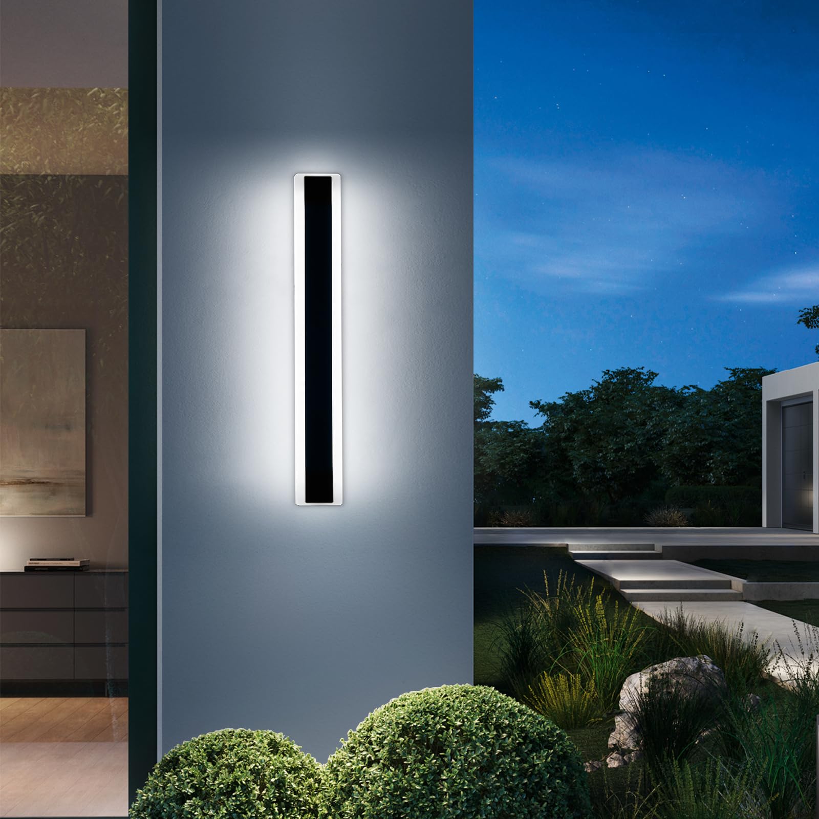 Mikeru 60cm Outdoor Wall Light, Cool White, IP65 Waterproof, Modern LED Vertical Long Wall Light for Patio Garden, Balcony