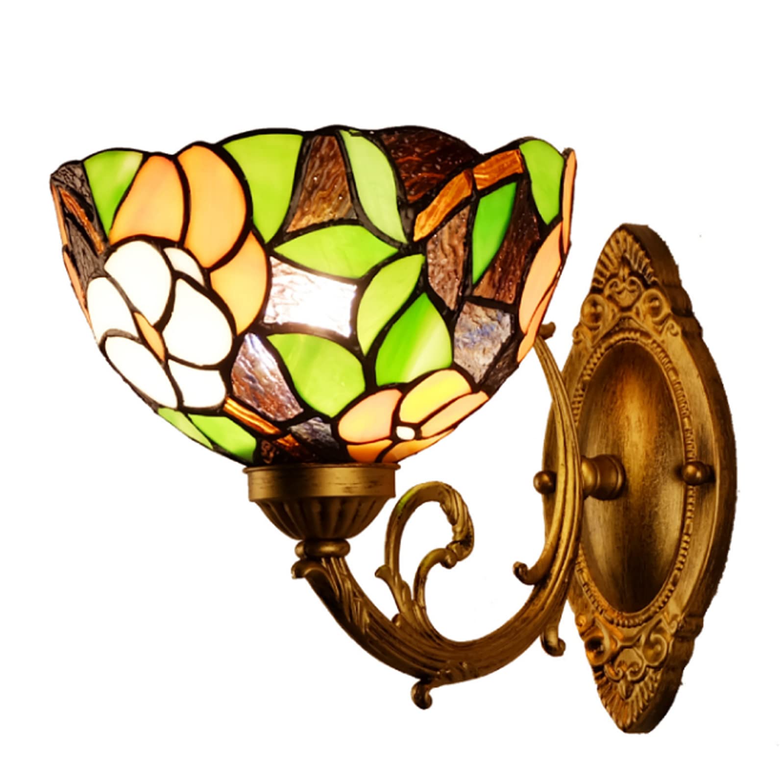 SXSCARKX 8 Inch Wall Lamp Retro Design Leaf Stained Glass Tiffany Style Creative Lampshade for Bedroom Bedside Living Room Hallway Balcony Light Needed