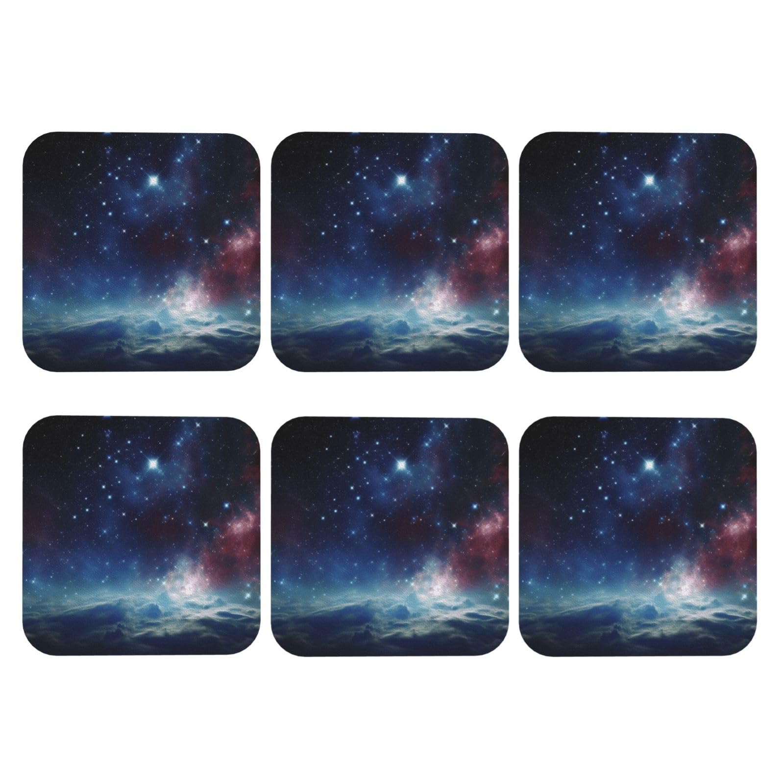 6pcs Leather Coasters for Drinks, Night Sky Outer Space Drink Coasters for Tabletop Protection, 4" Cup Coasters for Coffee Table Decor, Non-Slip Drinking Cup Mat for Hot Or Cold Drink
