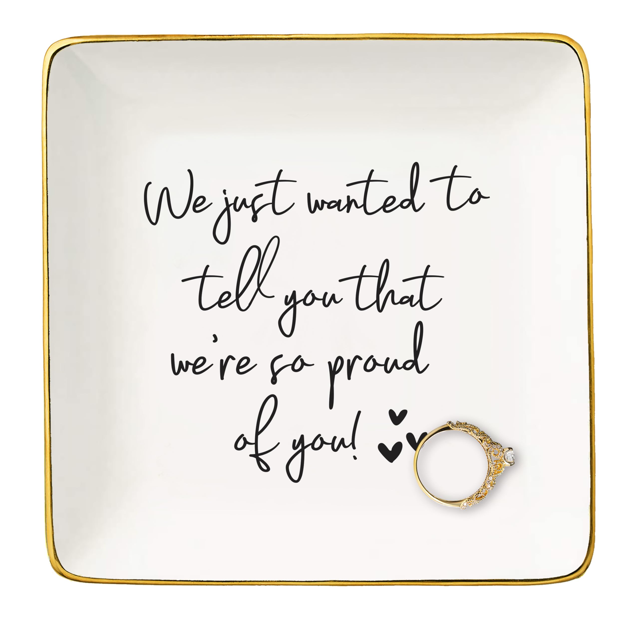 Nzy Women's White Inspirational Quotes Gifts-Affirmations Gifts-Funny Reminder Gifts-Positive Motivational Gift,Encouragement Gifts,So Proud Of You-Birthday Christmas Gifts-Jewelry Tray Trinket Holder Ring Dish