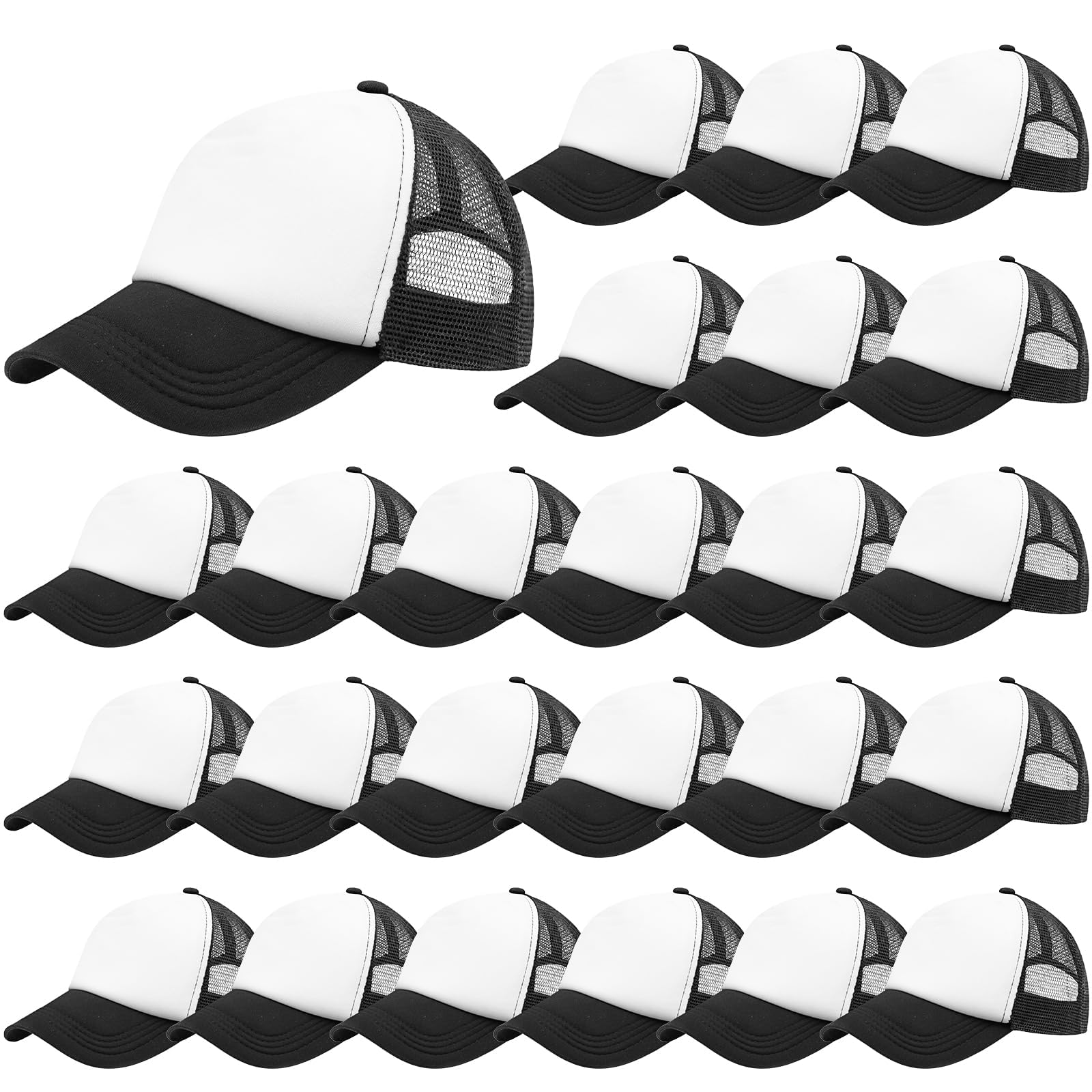 24 berretti vuoti da camionista con stampa a sublimazione, comodi cappelli da baseball in rete, per sublimazione, confezione grande per uomini e donne, colore nero