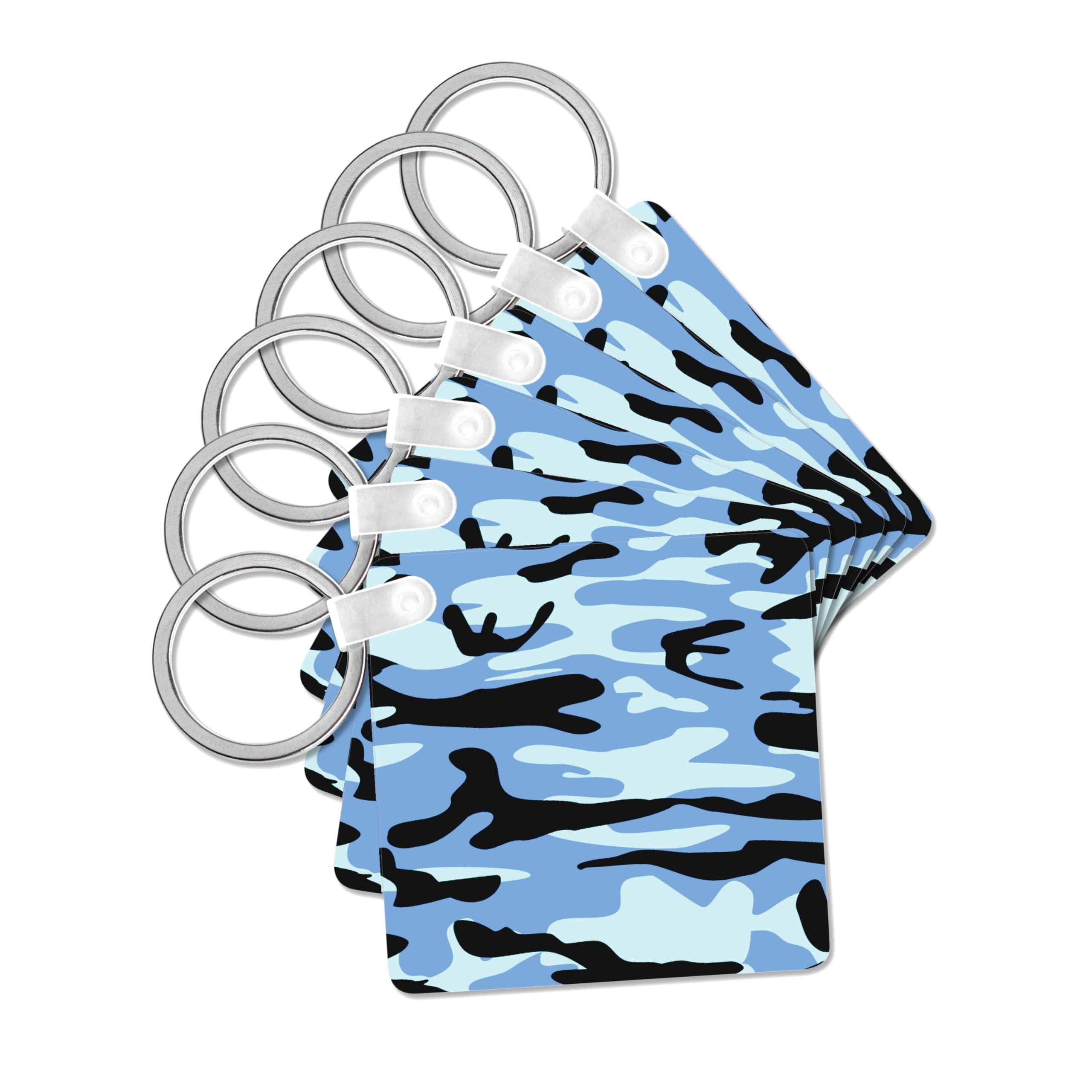 3dRose, Light blue camo print - army uniform camouflage pattern - macho boys military soldier blend texture, set of 6 Key Chains