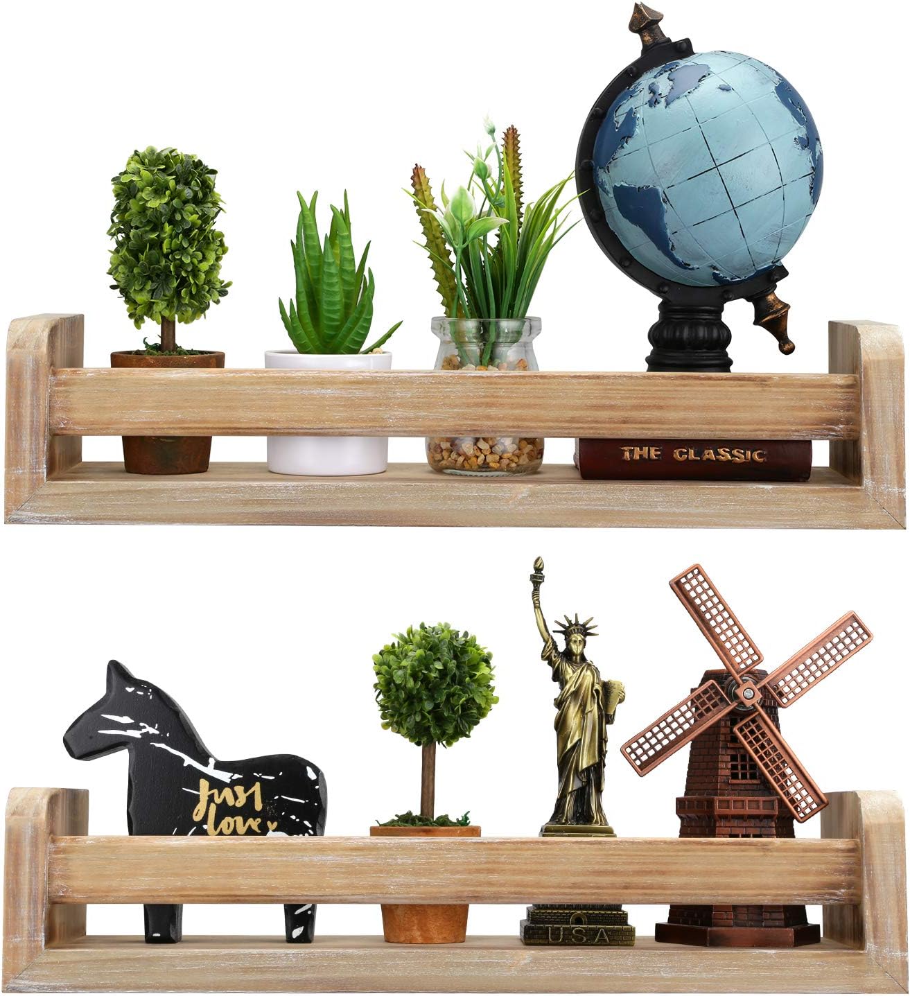 Halcent Wall Shelf Wood Floating Shelves Bookshelf Kitchen Spice Rack Rustic Display Shelf (2 Pack)