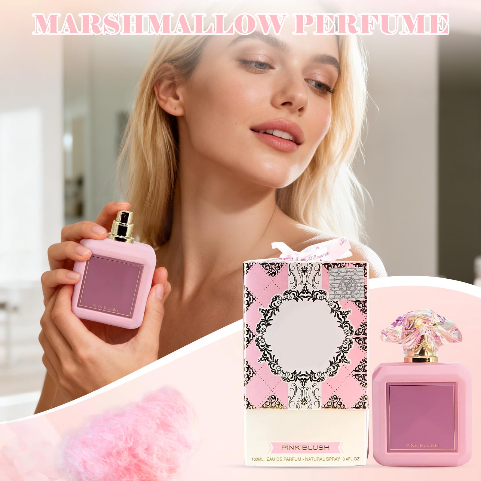 Pink Blush Perfume, Sweet Strawberry Perfume, Marshmallow Blush Perfume, Eau de Parfum, Fragrance de larga duración, tono cálido y suave (3 unidades)