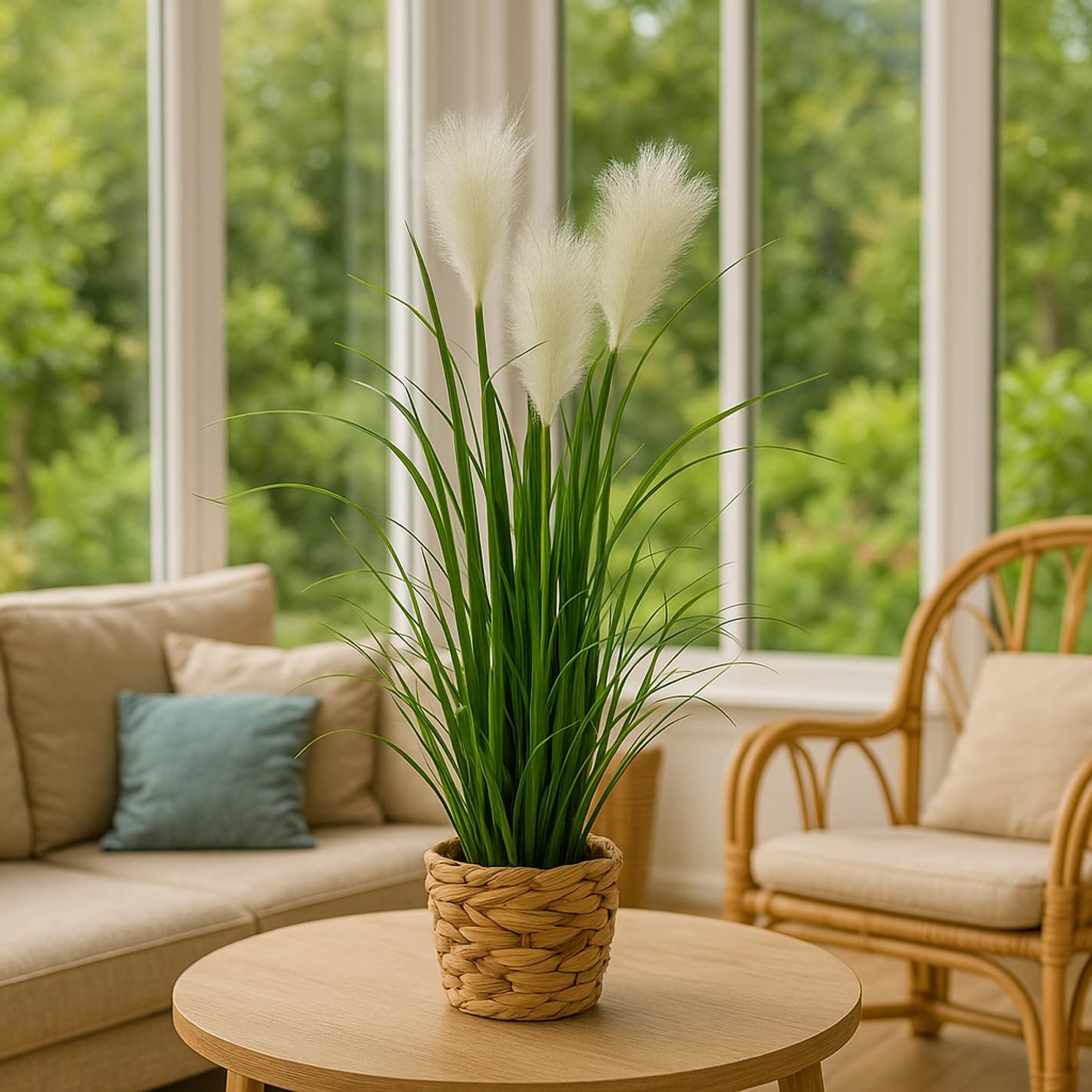 Künstliches Pampas Gras im Topf Feder Ufergras Seidenblume Grasbusch Dekogras Gras Gräser Kunstpflanze Pflanze Solitärgras Ziergras Dekopflanze Pampasgras Blume Kunstgras Grünpflanze Zimmerpflanze