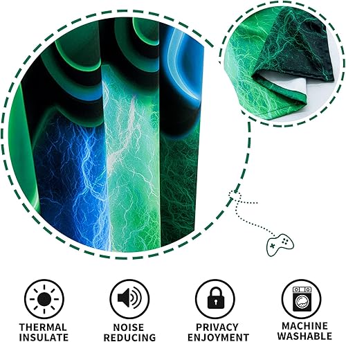 Miniatura 3 de Meeting Story Cortinas de juego para dormitorio de niños, teñido anudado, rayos de teñido anudado, 2 paneles (verde azul, 52 x 72)