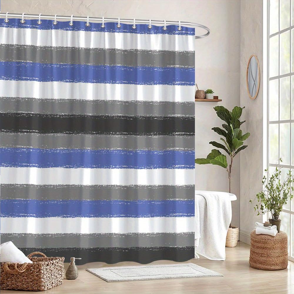 Rideau de douche bleu gris blanc en polyester 200x236 cm