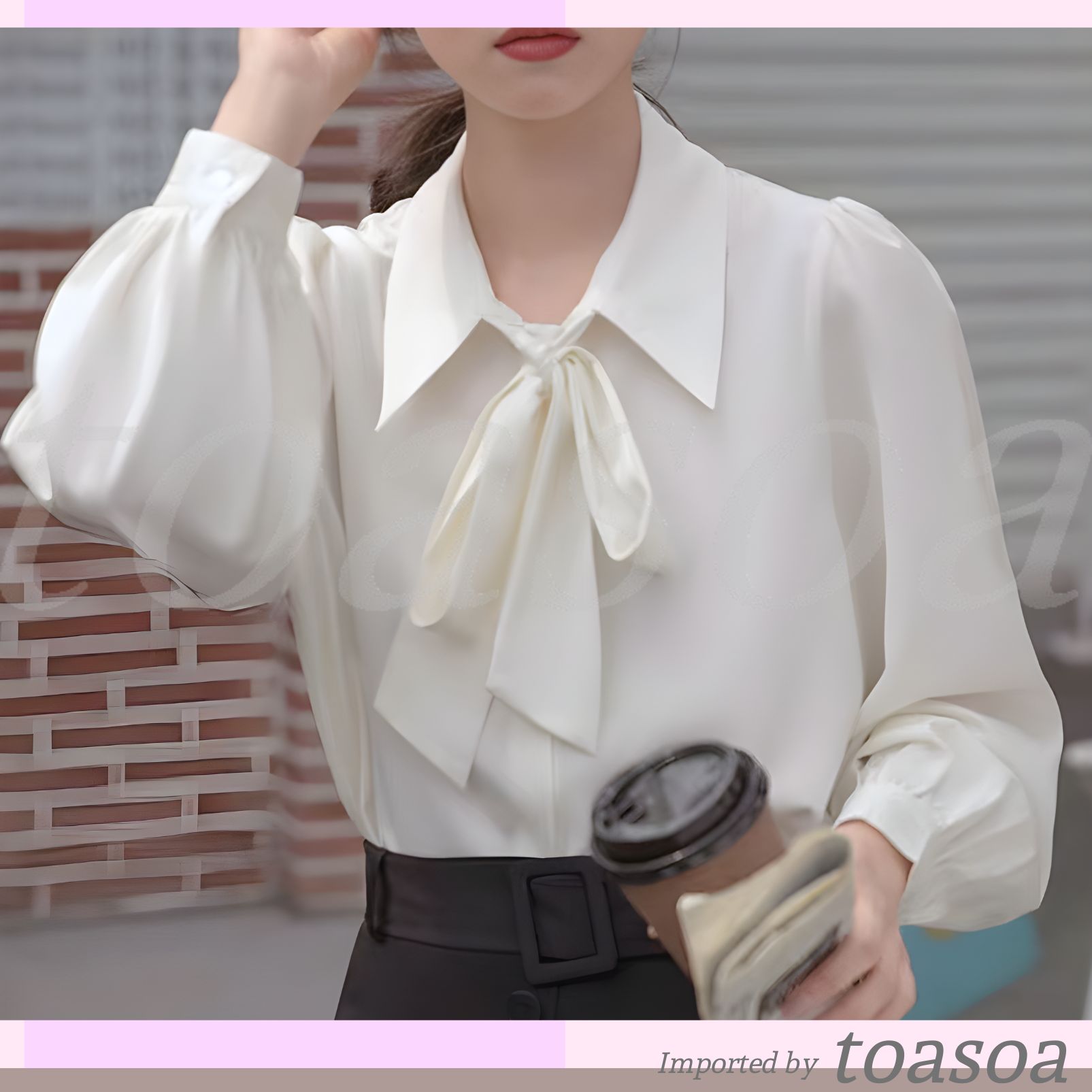 Amazon | [toasoa] ブラウス リボン 付き 白 ボウタイ シャツ 襟 付き