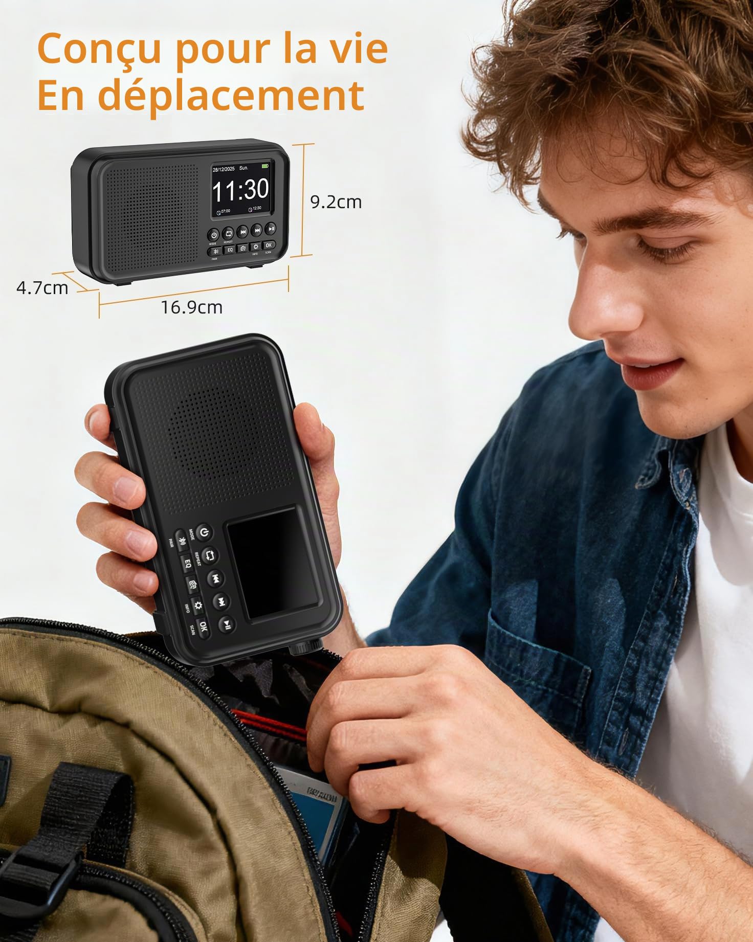 Mesqool Radio Numérique DAB/FM avec Bluetooth,Batterie Rechargeable de 3000mAh,Prise en Charge des Cartes TF de 64Go, Type-C, Prise Casque, 40 Stations FM et 40 DAB Préréglées, Modes EQ, Double Alarme