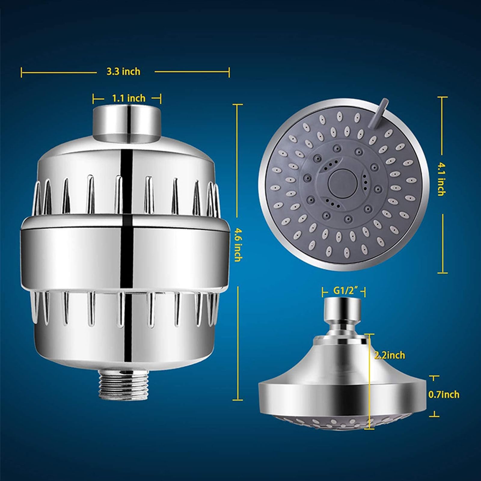 Alcachofa De Ducha con Filtro, Suavizante De Agua para Cabezal De Ducha Tipo Iluvia, Filtro De Cabezal De Ducha De Agua Dura De 15 Etapas, Alcachofa Ducha Exterior Redondo 5 Funciones