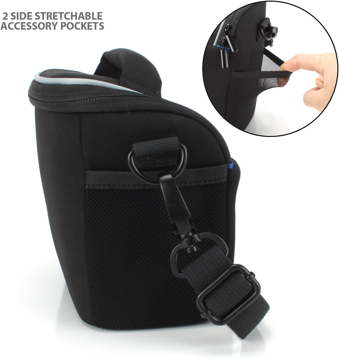 USA GEAR Bridge Camera Bag (Black) w/ Protective Neoprene Material , Rain Cover and Adjustable Dividers - Compatible W/ Nikon Coolpix / Canon PowerShot / Sony Cyber-Shot / Panasonic Lumix & More