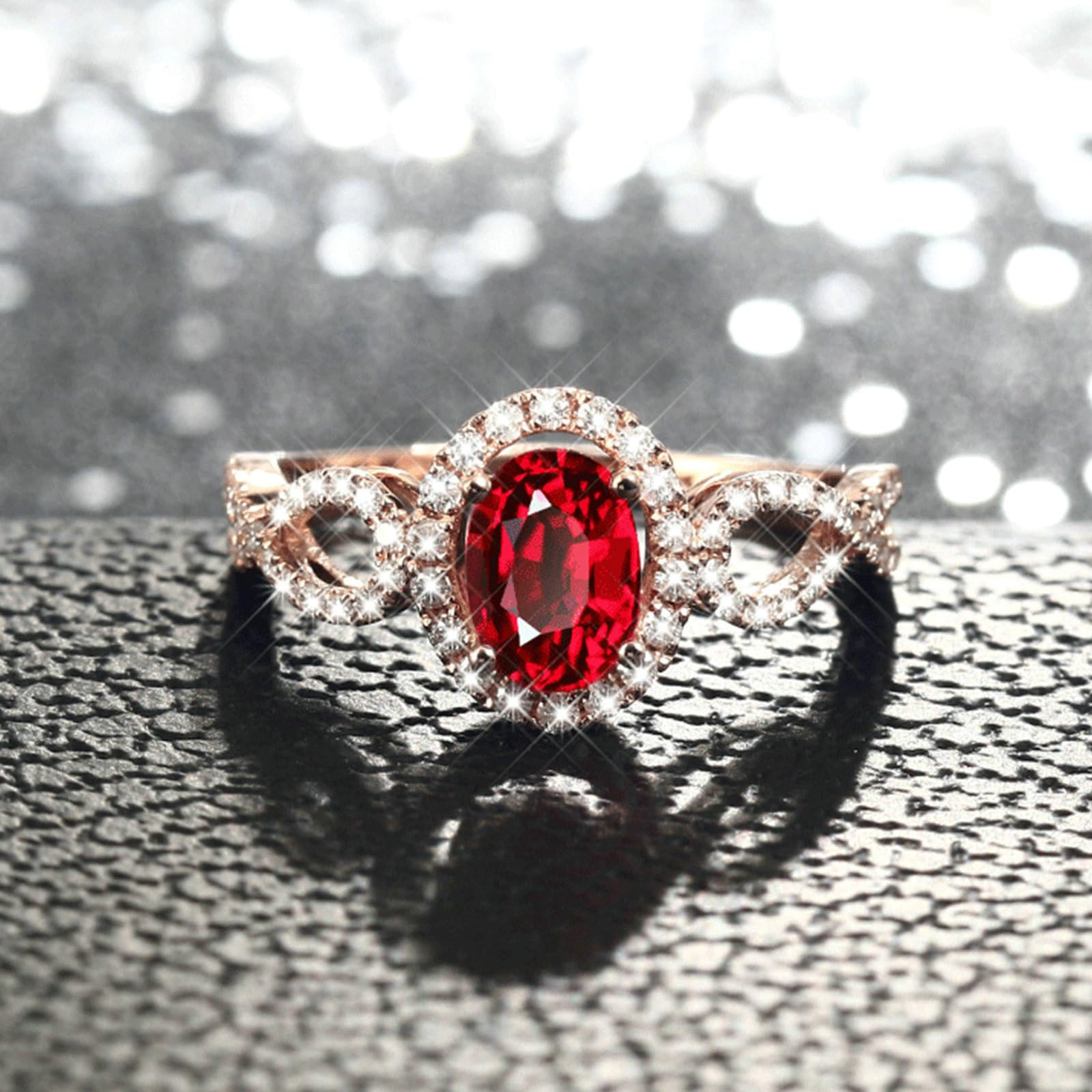 Pierścionek zaręczynowy dla kobiet, pierścionki ślubne 18-karatowe różowe złoto 18K owalny syntetyczny rubin, 1 ct i moissanit pusty pleciony design pierścionki dla mamy, dziewczyny, panny