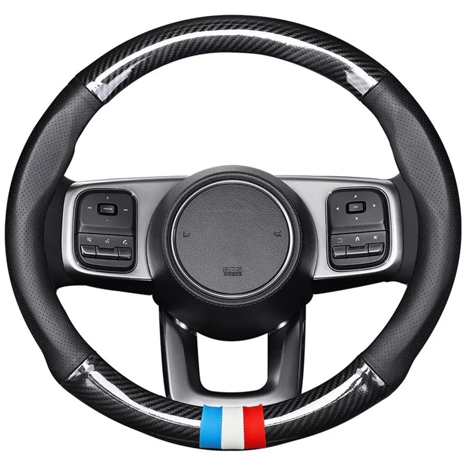Cubierta Volante Coche Funda Volante Coche Fibra Carbono Fina Transpirable Antideslizante Absorbente Sudor Universal Cuero Modificación Manillar(O Three-Color Mark Black)