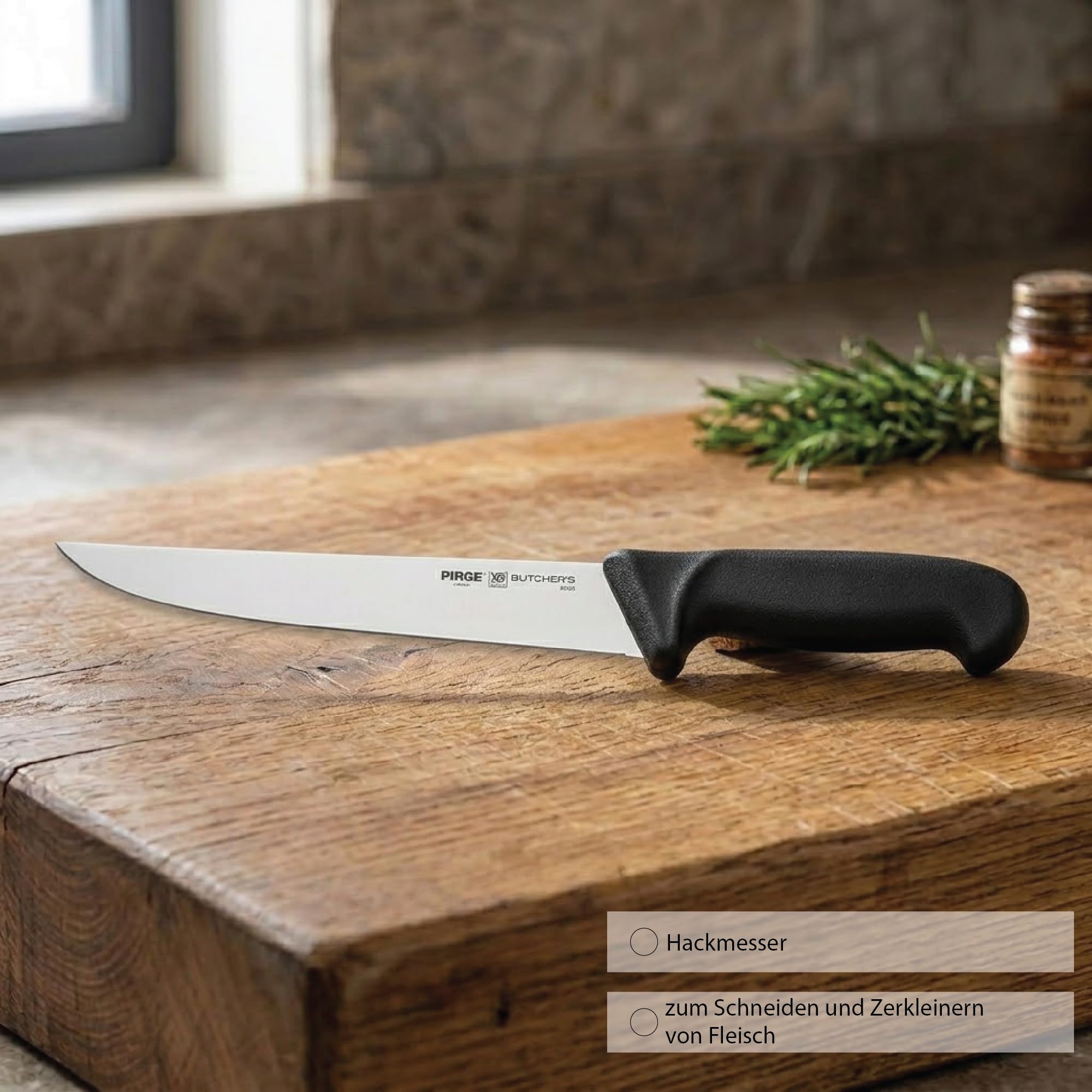 Pirge BUTCHER'S MIG Metzgermesser I Scharfes Fleischmesser aus Edelstahl I Profi Küchenmesser mit Ergonomischem Griff I Universalmesser für Fleisch, Gemüse und Lebensmittel I Kochmesser für Küche