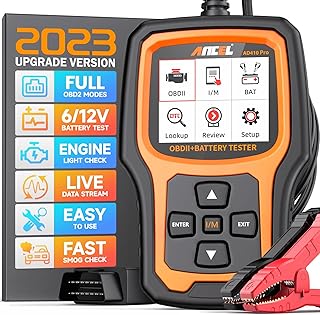 ANCEL AD410 Pro OBD2 Scanner Diagnostic Tool Battery Tester 2 in 1, 12V Car Battery Charging Cranking Test, Car Scanner Diagnostic for All OBDII Cars Yellow