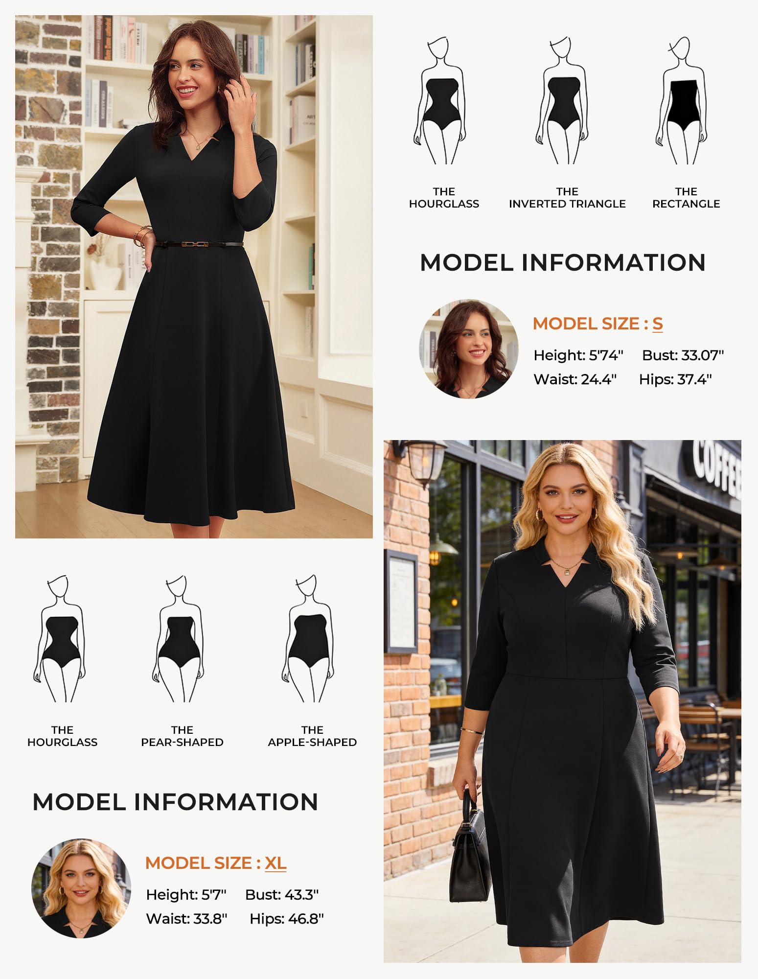GRACE KARIN Arbeitskleider für Damen 2025, Midi-Business-Kleid, 3/4-Ärmel, klassische Passform und ausgestelltes Kleid mit Tasche
