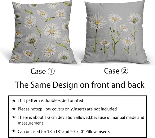 Miniatura 5 de Juego de 2 fundas de almohada de primavera y verano de 18 x 18 pulgadas, con estampado de flores blancas en acuarela, gris y gris, fundas