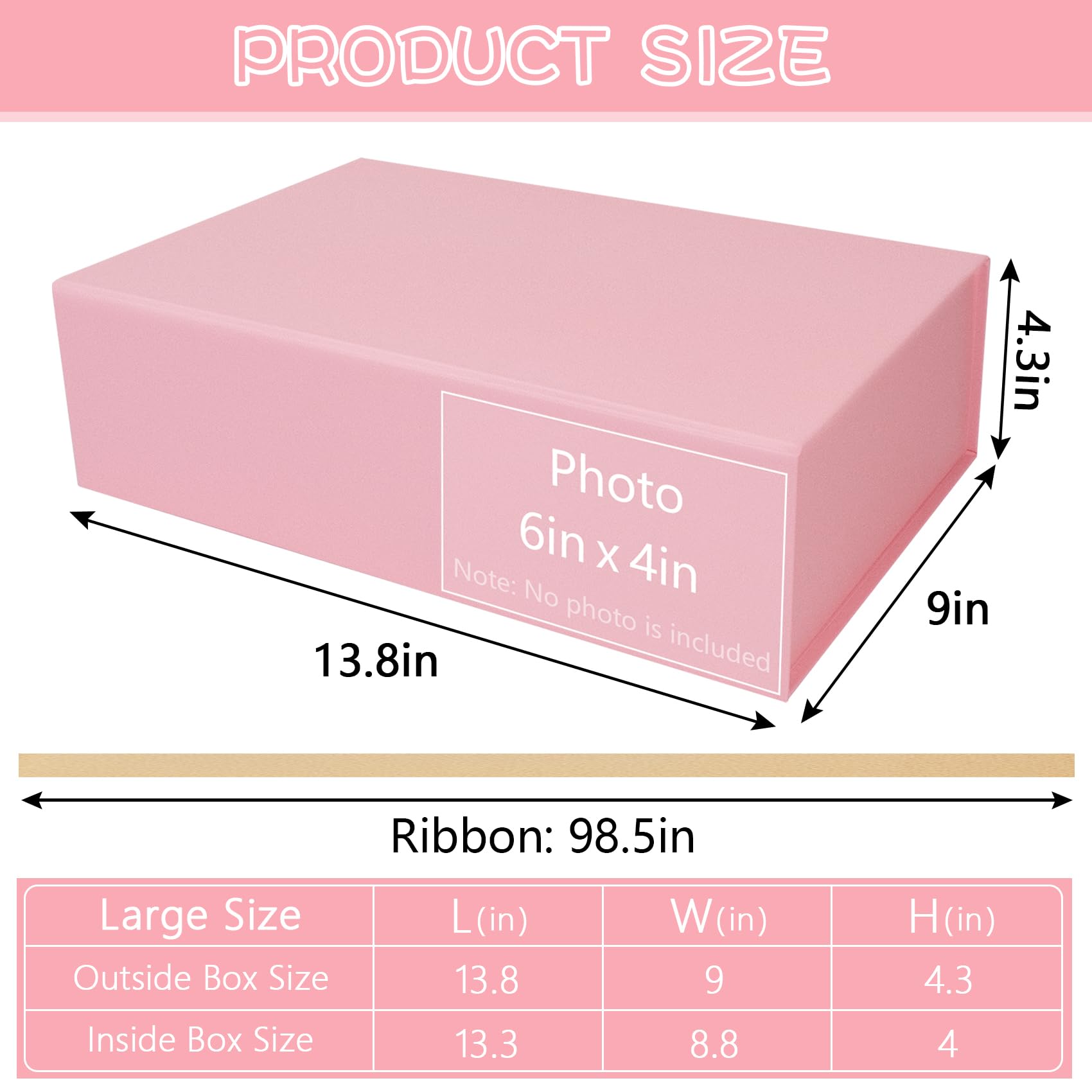 Geschenk-Box, 35,1 x 22,9 x 10,9 cm, Magnetverschluss, Geschenk-Box, Luxus-Geschenkbox mit Band für Jahrestag, Hochzeit, Geburtstag, Abschlussfeier, Festivals (Rosa, 3 Stück)