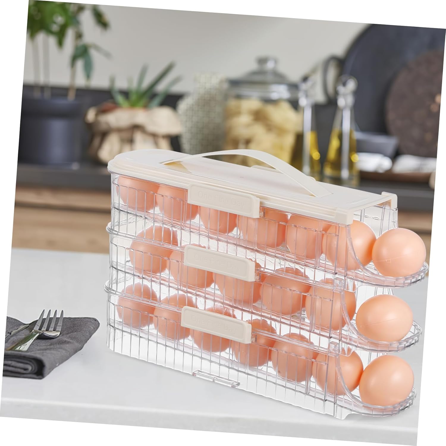 STOBOK 1piece Rolling Egg Dispenser Egg Storage Bin Three Layers for Refrigerator Lightweight and Space-saving for Fridge for Home and Picnics