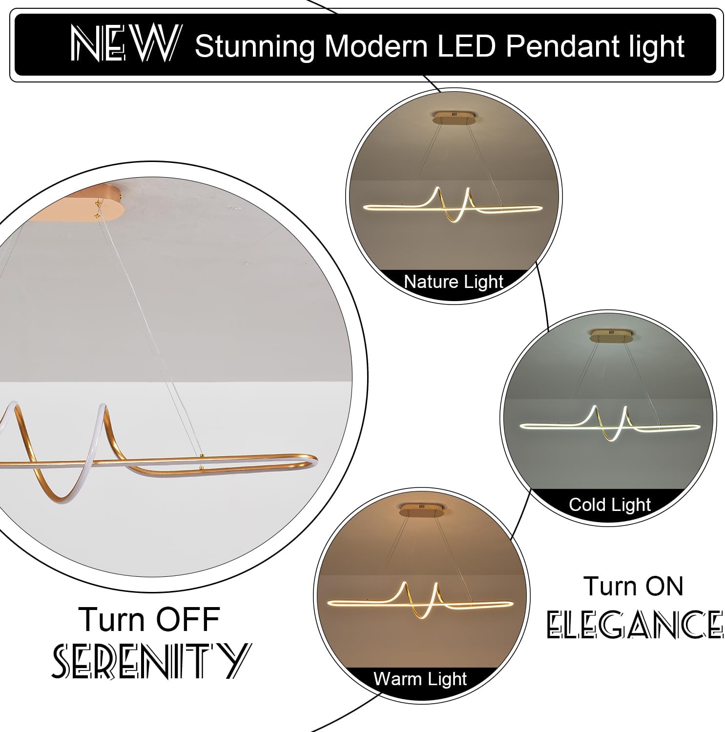 Gold Led Chandelier Light Fixtgure Dimmable Modern Chandelier with Remote 3000K-6500K Color Changing L43.30 Luxury Pendant Light for Kitchen Island Over Table Height Adjustable