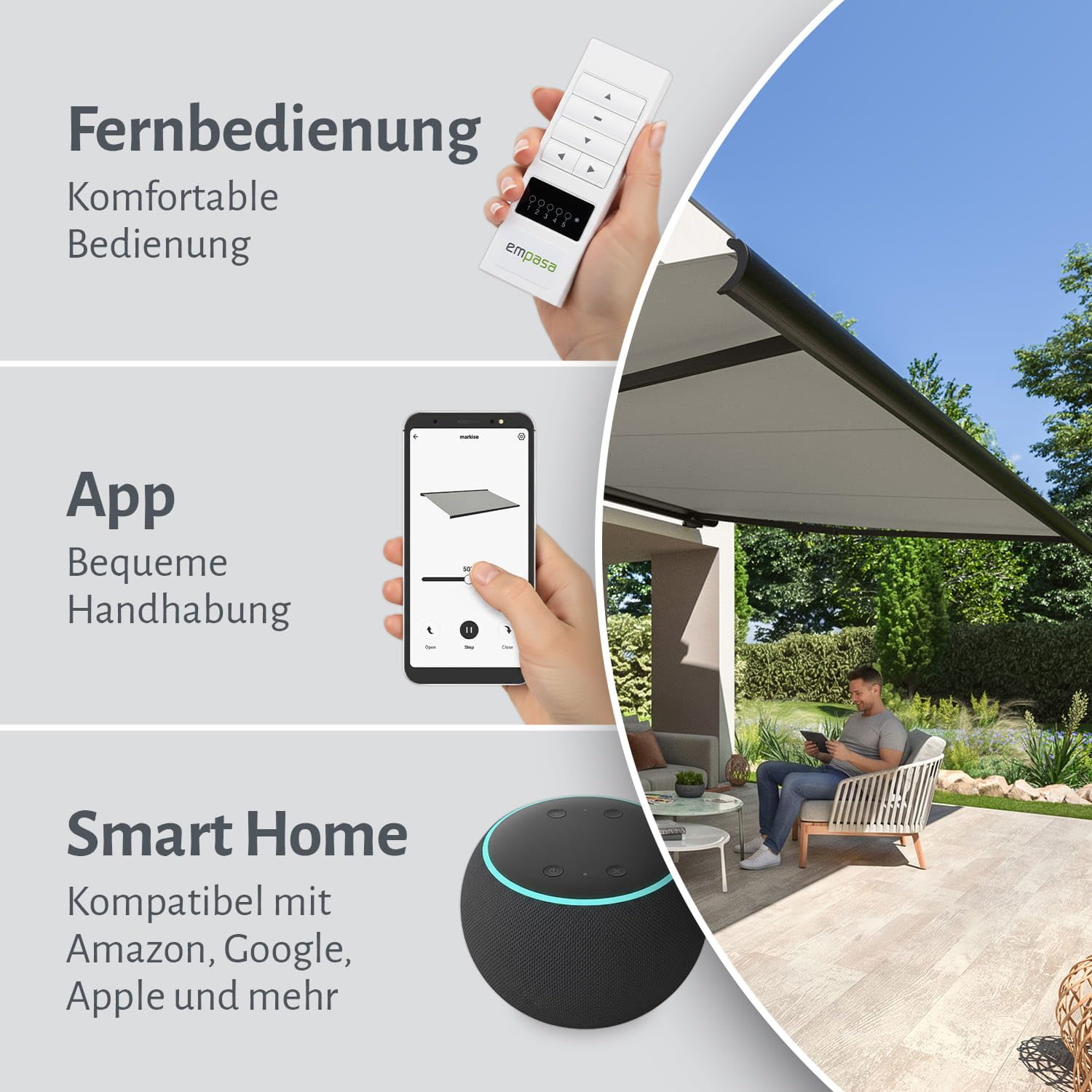 empasa elektrische Vollkassettenmarkise Profi Plus mit WiFi-Motor