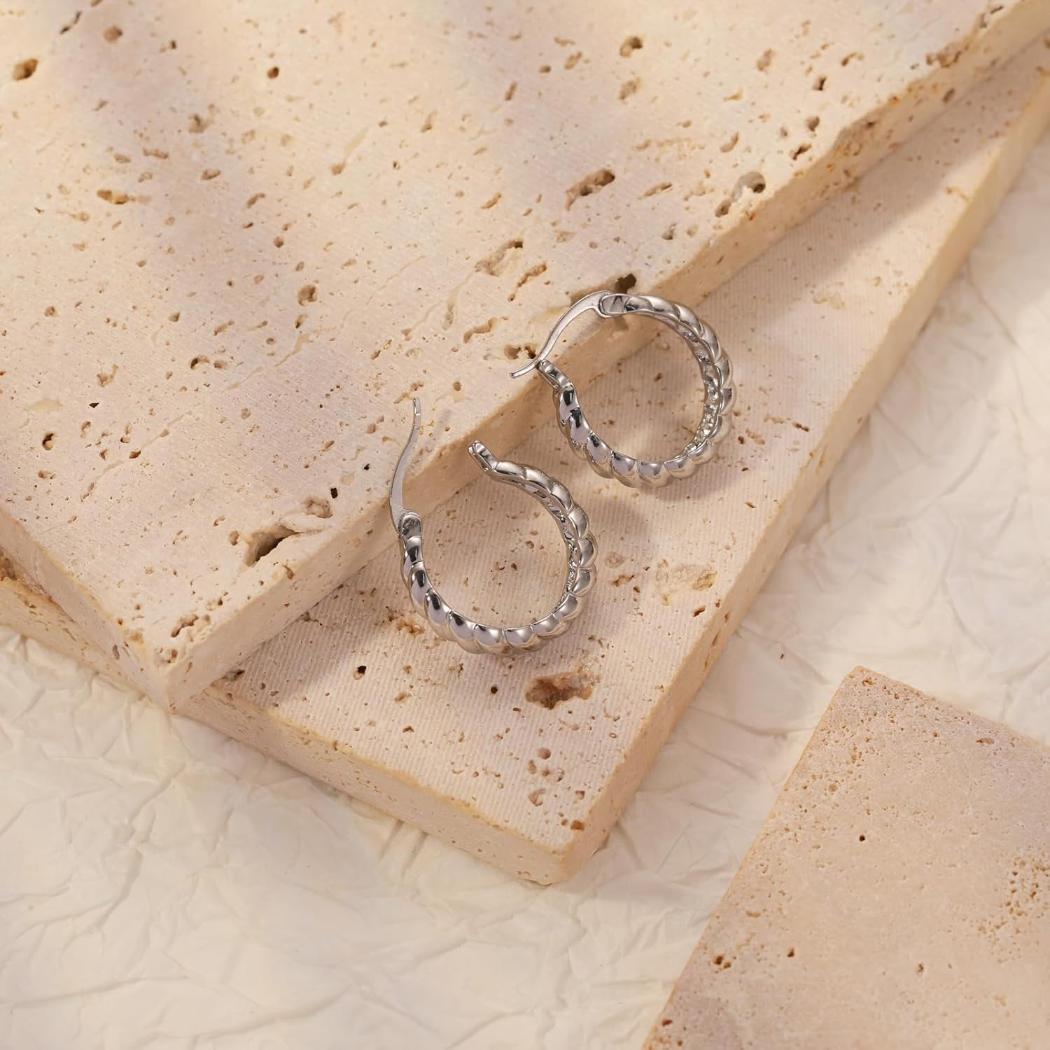 VIROMY Gold/Silver Hoop Earrings For Women,14K Gold Plated Paperclip Link Chain Earrings Chunky Gold Hoop Dainty Dangle Earrings Lightweight Earrings Jewelry for Gifts - Image 6