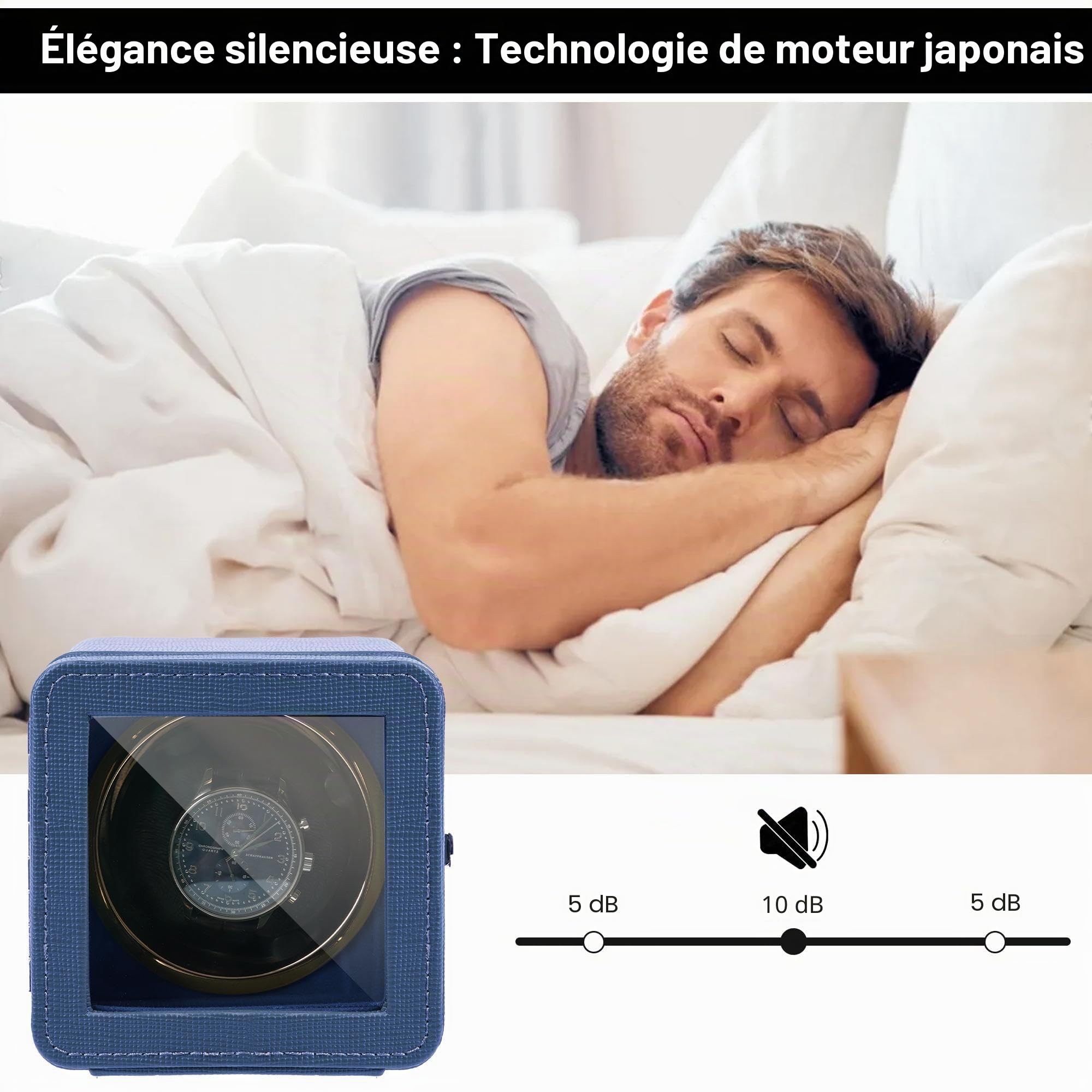 Remontoir automatique pour montres automatiques - Câble de charge USB - Boîtier en cuir synthétique avec moteur silencieux